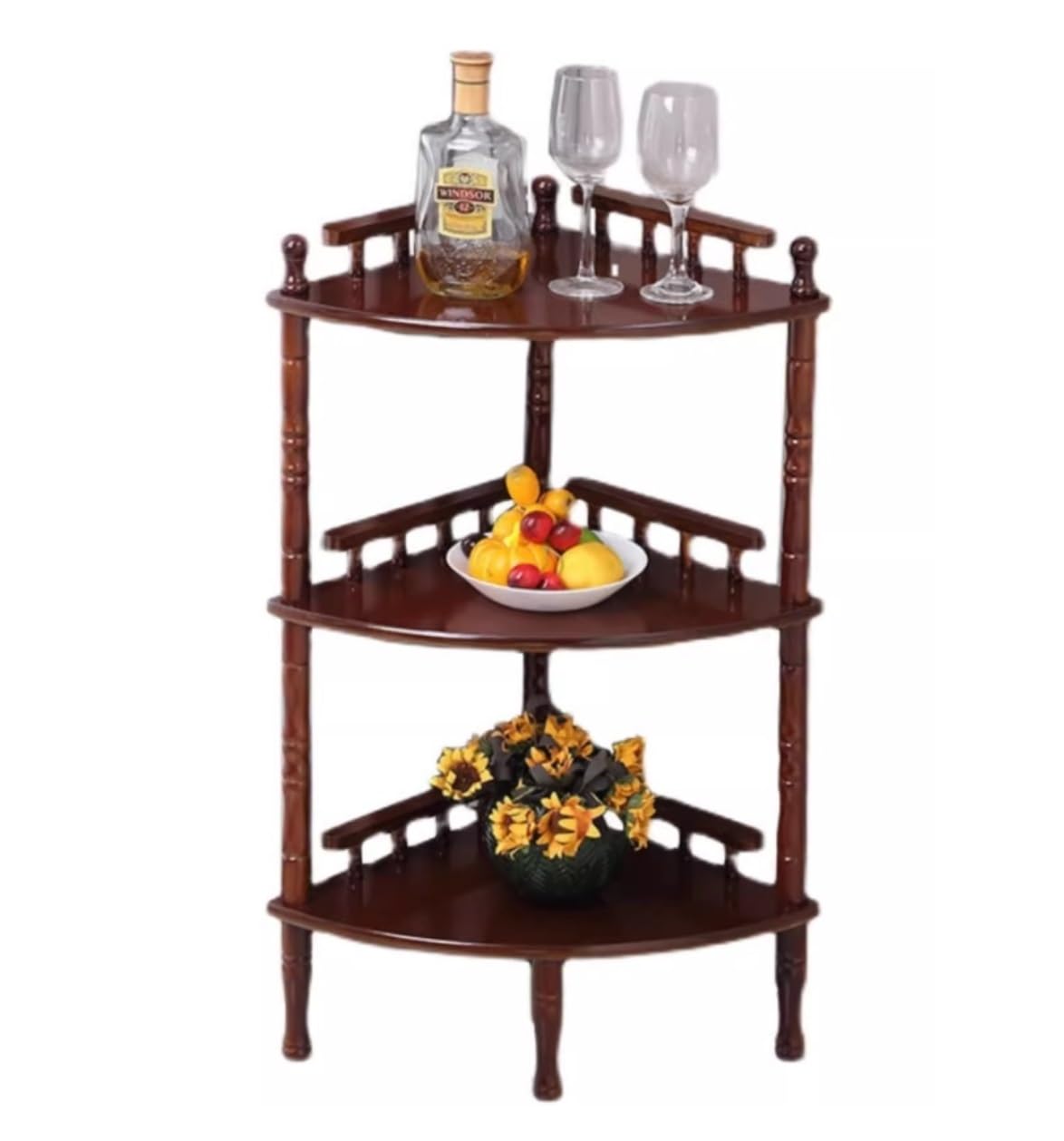 Scaffale angolare a 3 ripiani, in legno, per soggiorno e cucina, stile moderno (Bruin)