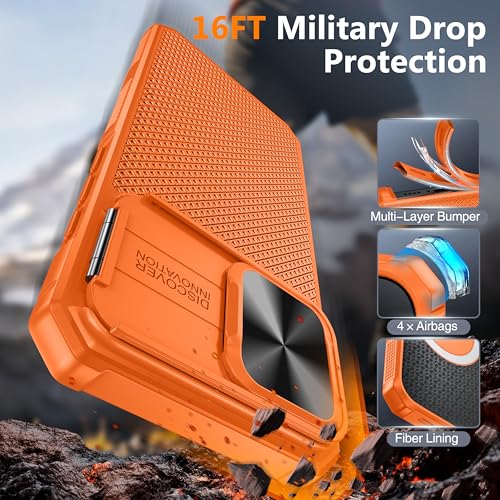Image of Magnetic for iPhone 16 Pro Case [Slide Camera Cover] [Compatible with Magsafe] [Kickstand] [Military Grade Protection] Shockproof Rugged Case for iPhone 16 Pro,Orange
