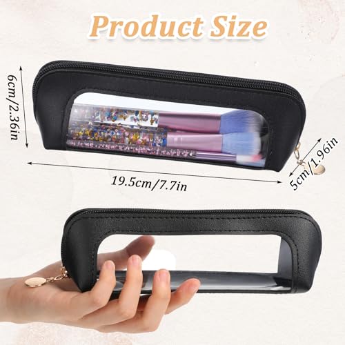 Small Clear Makeup Bag, PU Leather Travel Makeup Brush Case Portable Transparent Waterproof Cosmetic Organizer Pouch with Zipper for Women Home Office Essentials (Black)2