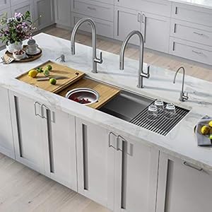 KRAUS Kore 57-inch Undermount Workstation 16 Gauge Single Bowl Stainless Steel Kitchen Sink with 10 Accessories, KWU210-57 KRAUS Kore 57 inch Undermount Workstation 16 Gauge Single Bowl Stainless Steel Kitchen Sink with 10 Accessories KWU210 57