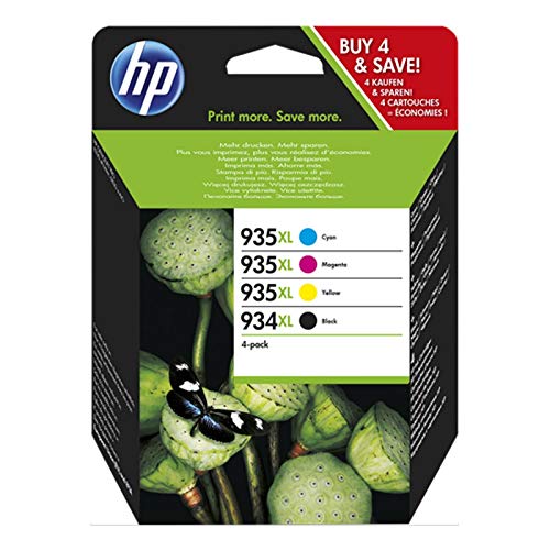 HP 934XL 935XL X4E14AE, Negro y Tricolor, Cartuchos de Tinta de Alta Capacidad Originales, Pack de 4, compatible con impresoras de inyección de tinta HP OfficeJet 6820; HP OfficeJet Pro 6230, 6830