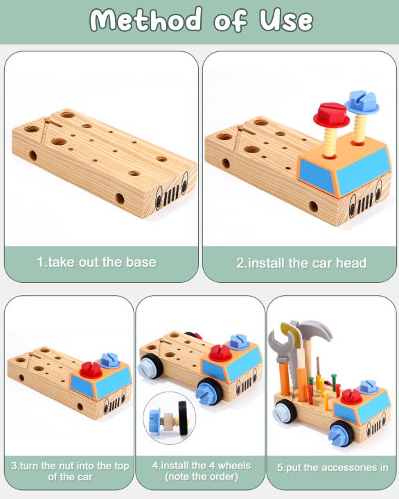Jouet en Bois Outil pour Enfant,Enfants Jouets Montessori,Jeux éducatifs, Visseuse Enfant, Voiture Outil pour Enfants,Montessori Jouets D'activité et de Développement pour Garçons Filles 3 4 5 6 Ans