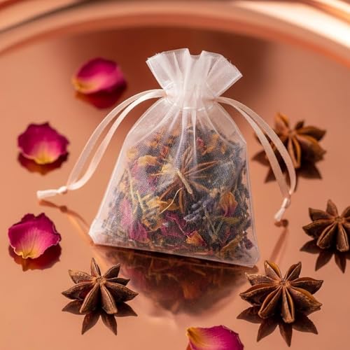 Image of Sukh 100 White Organza Bags 3''x4'' - Small Organza Sachet Jewelry Gift Favor Bags Drawstring Mesh Bags Valentines Wedding Eid Mubarak Halloween Eve Christmas New Year Party Candy Fruit Wrap Bulk