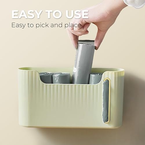Miniatura 7 de Organizador de bolsas de basura montado en la pared con 5 rollos de bolsas de basura, soporte autoadhesivo para bolsas de plástico, dispensador de