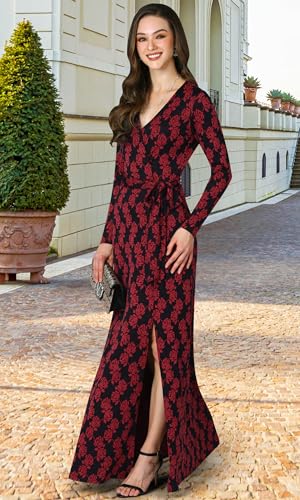 Image of KOH KOH Womens Long Sleeve V-Neck High Slit Cocktail Evening Gown Maxi Dress