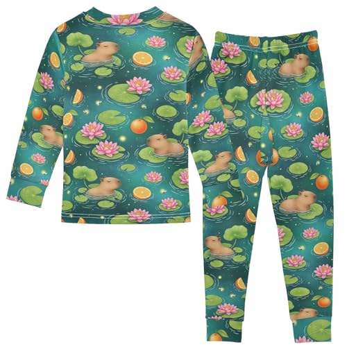 Pajama Sets Long Sleeve Cute Animals Orange Background Soft Comfy Sleepwear 2 Piece PJS 3-8T3