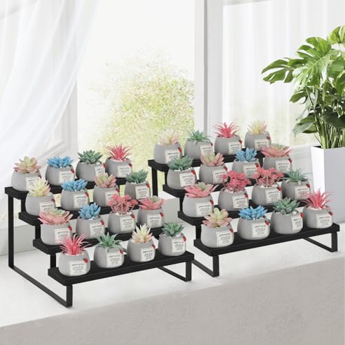 Image of YINMIT Wooden Display Riser Stand, Tiered Perfume and Cologne Organizer Stand, 4 Tier Spice Rack Organizer, Rustic Display Shelf for Candles (4 Tier,2Pack,Black)
