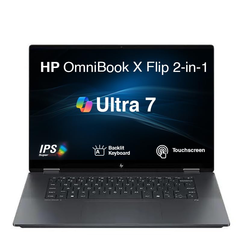 Image of HP OmniBook X Flip Copilot+ PC 16 inch WUXGA 2-in-1 Touchscreen Laptop|Intel Core Ultra 7 256V|Intel Arc 140V Graphics|Backlit| 16GB RAM DDR5 | 2TB SSD |Windows 11 Home |Bundle with Stylus Pen
