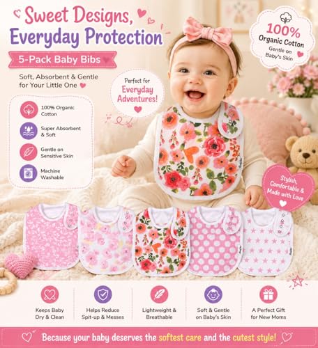 Image of KiddyStar Premium Organic Cotton Bibs for Drooling & Teething Babies