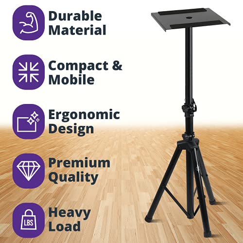 Starument Studio Monitor Speaker Stands - Heavy-Duty Support For Sound System, Adjustable Pole Height, Foldable Tripod Legs, Non-Slip Rubber Pads - Portable & Durable - Home, Professional Use - 1 Pair #TOP2