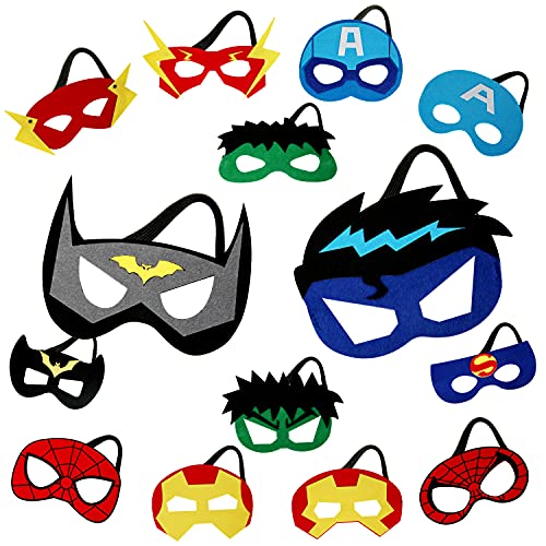 Zaleny 14 Pack Superhero Cosplay Masks Kids Dress Up Masks Super Hero Birthday Party Favors for Children