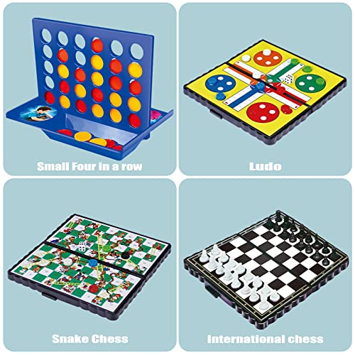 Four in a Row, Saijer 4 in a Line Game Line Up 4 Game Mini Board Games Connect Classic Connect Board Game Snake Chess Ludo International Chess Travel Games(4 Sets) - Image 4