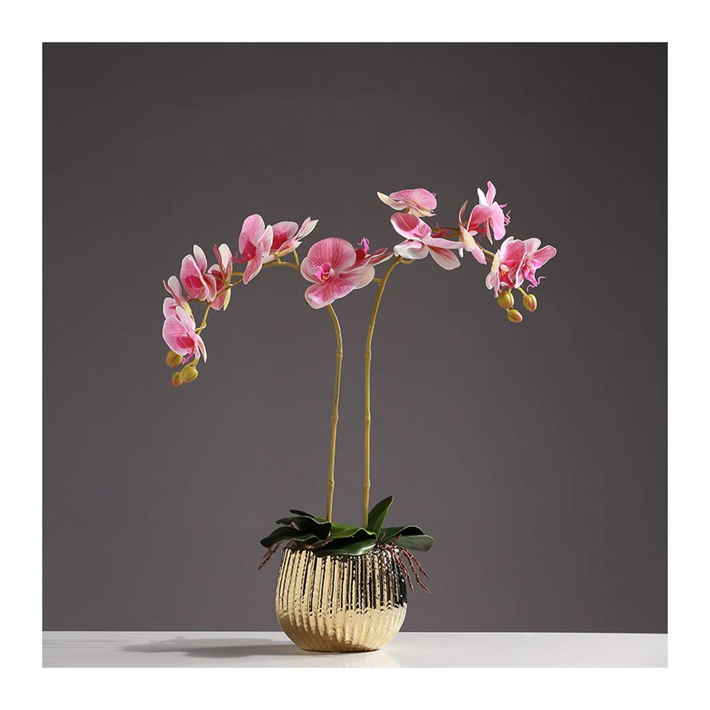 Sbziojhdr Pink Artificial Flowers, Decor Artificial Flowers With Vase Orchid Phalaenopsis With Golden Flower Pot Fake Bouquet 6 Pieces(2 Pieces)