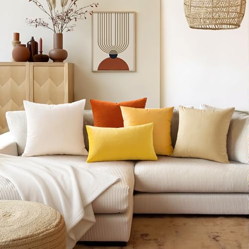 Image of MIULEE Pack of 2 Velvet Pillow Covers Decorative Square Pillowcase Soft Solid Cushion Case for Sofa Bedroom Car 24 x 24 Inch 60 x 60 cm Gold