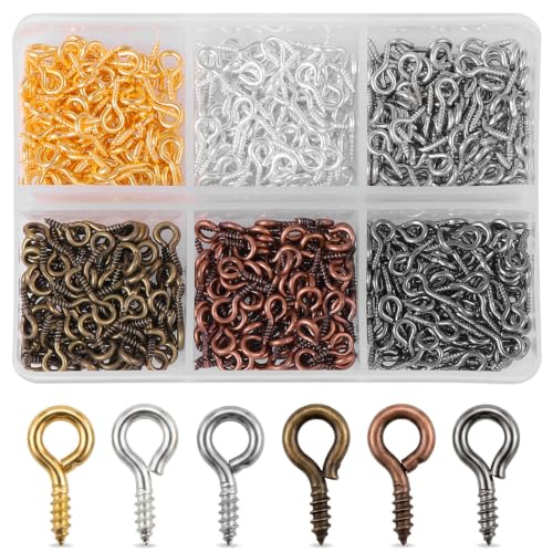 Volumoon 600 petits crochets à œil vis 6 couleurs bijouterie