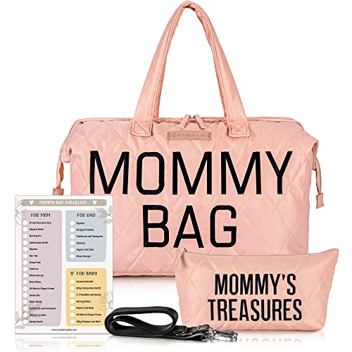 PeraBella Mommy Bag for Hospital, Diaper Bag Tote, Mom Hospital Bag, Mommy Hospital Bag for Labor and Delivery, Maternity Bag for Hospital, Mom Bag as Baby Shower Girl Gift, Mama Bag Diaper Bag (Pink)