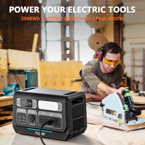 Image of ALLWEI 2400W LiFePO4 Power Station, 2048Wh Solar Generator with 1500W AC Charging &1200W Solar Charging, Expandable to 10.24kWh, with Pure Sine Wave AC Outlets for Home Backup, Power Outages & Camping