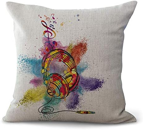 Hengjiang WEIANG Music Party Cushion Covers Guitar Record Music Note Painting Cotton Linen 18x18/ 45x45cm Throw Pillow Cases For Home Sofa Bed Decorative