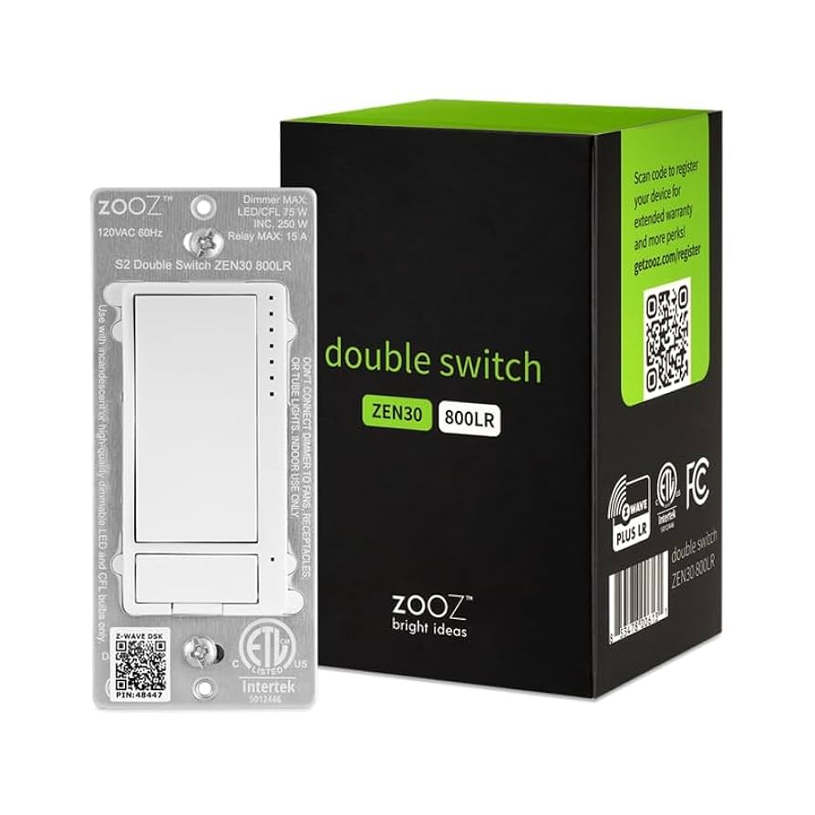 Zooz Z-Wave Long Range Double Switch (White) ZEN30 800LR for
