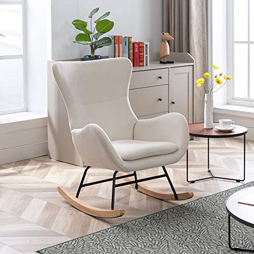 Dm Furniture Linen Rocking Accent Chair Upholstered Nursery Glider Rocker For Baby/Kids Comfy Nursing Lounge Side Chair For Living Room Bedroom, Cream #TOP19
