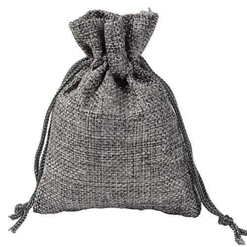 Doubleeus 50pcs 4x5.5" Burlap Bags with Drawstring, Gift Bags Jewelry Pouch for Wedding Party Favors (Gray)