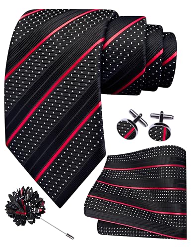 Image of GUSLESON 3.15 inch(8cm) Mens Stripe Tie and Lapel Pin Necktie Hankerchief Cufflinks Set for Men