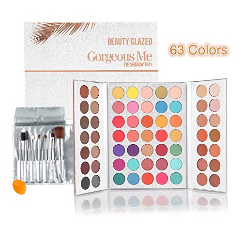 Beauty Glazed Gorgeous Me Eyeshadow Palette Matte Professional 63 Colors Eyeshadow Cosmetic Matte Eyeshadow Cream +Makeup Brushes Set and Powder Blender Sponge