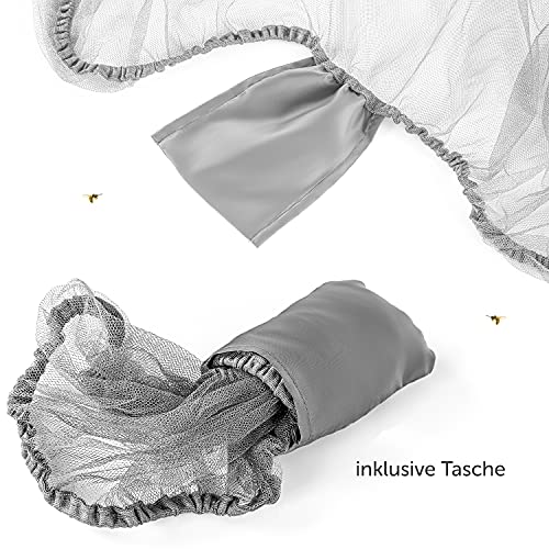 Universal Insektenschutz/Mückennetz für Kinderwagen & Buggy - idealer Schutz vor Wespen & Stechmücken Dank feinem Netzgewebe - Premium QUALITÄT: reißfest & waschbar, mit Tasche - Grau, Schwarz