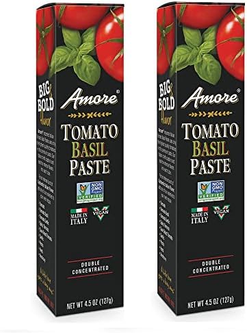 Amore Vegan Basil Tomato Paste In A Tube (4.5oz) - Non GMO Certified and Made In Italy (2 pack)