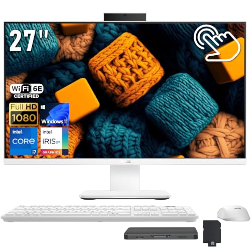 Image of ASUS V400 27 inch FHD Touchscreen All-in-One Desktop, Intel i7-13620H, 16GB RAM, 2TB Storage(1TB SSD+1TB Docking Station), Iris Xe Graphics, Wireless Keyboard & Mouse, 1080p HD Camera, Win 11, White