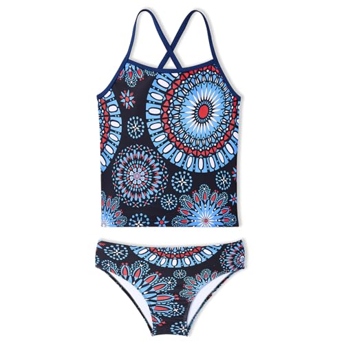 Image of Century Star Girls Swimsuit Two Piece Tankini Swimwear with Boyshort Bathing Suit for Kids Toddler Beach Swimsuits Blue Round Flower 14
