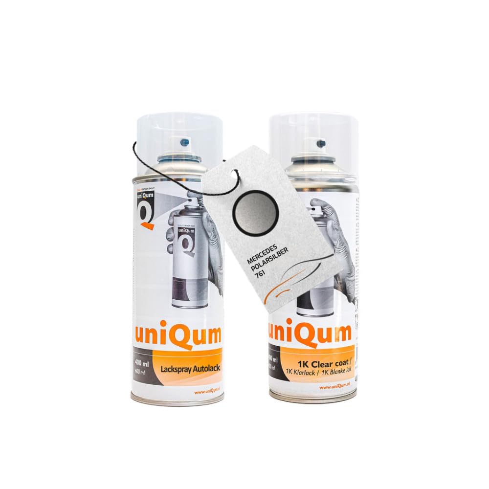 UniQum Spraydose Autolack + Klarlack Für MERCEDES RAUCHSILBER FE95-9005 Autolack Reparatur 2x 400 Ml
