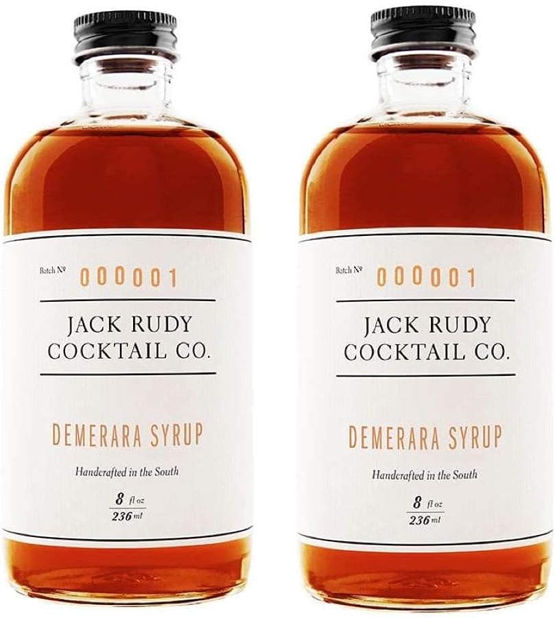 Jack Rudy Cocktail Demerara Syrup (8 ounce) | 2-Pack | Amber Demerara Sugar | Syrup for Cocktail Mixers, Coffee, and Desserts |