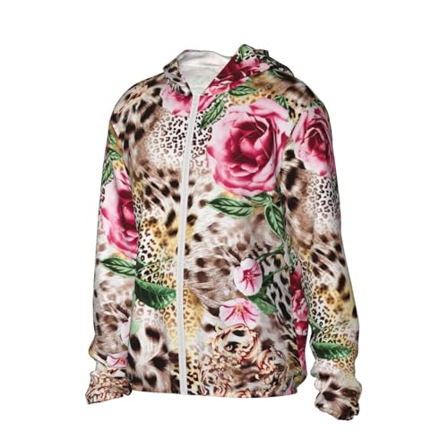 UPF 50+ Sun Protection Jacket Pink Rose with Leopard Print Swimming Hooded Cooling Shirt2