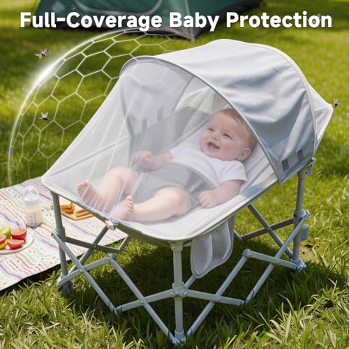 Silla de Playa Plegable para Bebé con Dosel y Red contra Mosquitos para Exterior EO Living Travel Chair miniatura 4