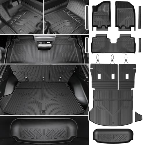 JOULARISE Floor Mats & Cargo Mat with Backrest Mat for 2024-2026 Chevy Equinox EV Door Sill Guards Trunk Lower Mat All Weather TPE Trunk Cargo Liner Car Mat Accessories for Chevrolet Equinox EV