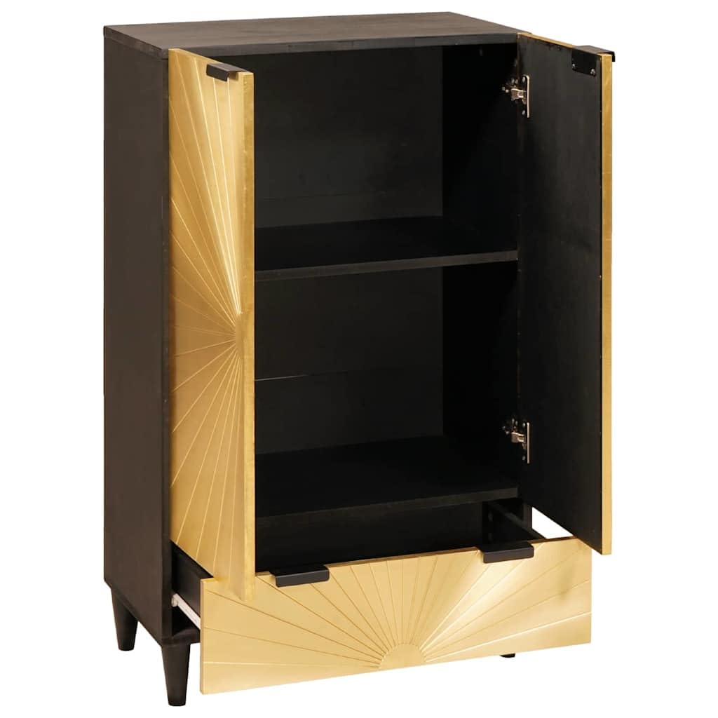 vidaXL Armario Auxiliar con cajón Negro y Dorado 60 x 33,5 x 100 cm, Elegante gabinete de Madera de Mango, solución Moderna Rectangular, Unidad compacta para Decorar y organizar en tu hogar