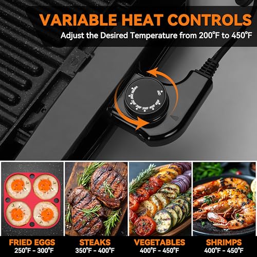Baker’s Friend Indoor Searing Grill & Griddle, Electric Griddle with 2 in 1 Indoor Grill and Griddle Plate Indoor Grill with Removable Plate & Lid, Silicone Mold, Dishwasher Safe, Graphite - Thumbnail 3