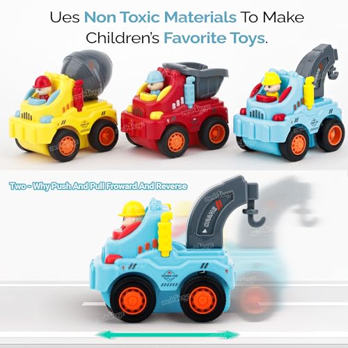 Image of Zest 4 Toyz Unbreakable Automobile Car (Pack of 2) Friction Powered Cars Construction Truck Push and Go Car Tractor Crane Cement Mixer Truck Dumper Toy for Boys & Girls (Random Color)