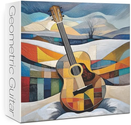 Rompecabezas de guitarra geométrica colorida para adultos, 1000 piezas. Rompecabezas de puzle musical con tema de guitarra. Rompecabezas artísticos desafiantes, coloridos y frescos de instrumentos musicales. miniatura 1
