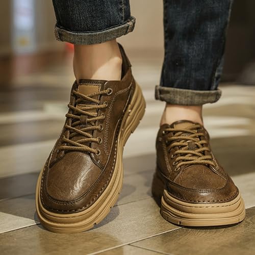 Mens Vintage Leather Lace Up Platform Fashion Sneakers Casual Non Slip Round Toe Walking Oxford Shoes for Daily Driving Travelling2