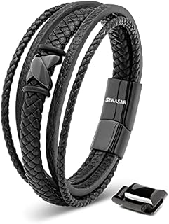 SERASAR | Premium Bracelet [Flake] For Men in Genuine Black Leather | Magnetic Stainless Steel Clasp in Black, Silver and Gold | Exclusive Jewellery Box | Great Gift Idea