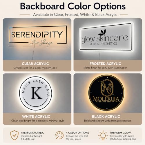Image of LCSIGN Backlit Custom Logo Led Sign, Office Beauty Salon Wall Decor | Custom Logo, 3D halo-lit Design, Metal & Acrylic, Business Signage, Wall Mounted