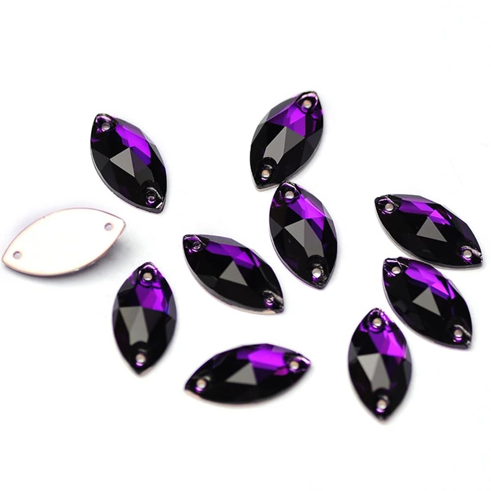 Przezroczyste szkło, kryształowy kamień, Navette Płaskie szklane koraliki z tyłu, do szycia, kryształki, kamienie i kryształki(Fuchsia,6x12mm 144Pcs)