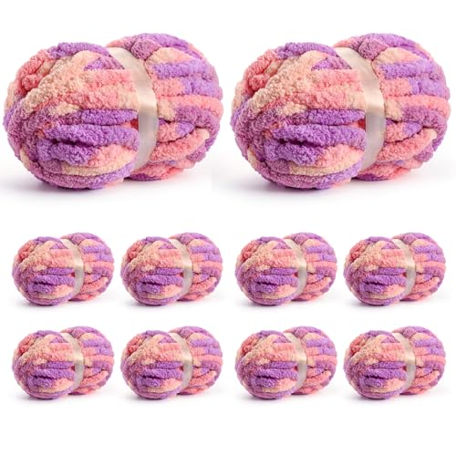 Image of 10 Pack Jumbo Chunky Yarn for Hand Knitting, Fluffy Chunky Chenille Yarn for Crocheting, Variegated Chunky Knit Baby Blanket Yarn, 240 yds /70.5 oz Super Bulky Yarn(Pinkish Purple)