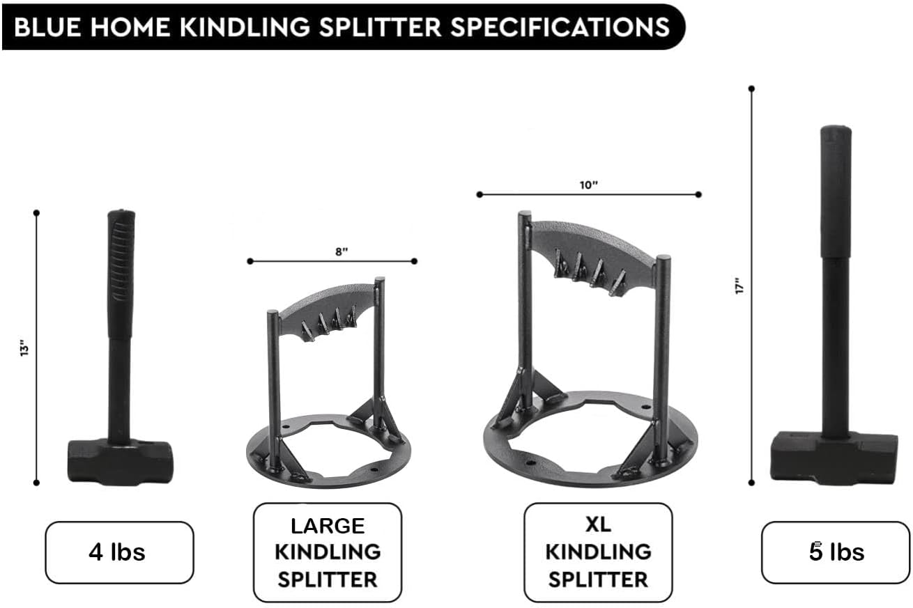 Blue Home Manual Wood Splitter – Kindling Splitter for Firewood – Includes 5.5 Lbs Sledge Hammer – Vertical Log Splitter – Portable and Safe Firewood Splitter for Camping & Outdoor Use (Extra-Large)