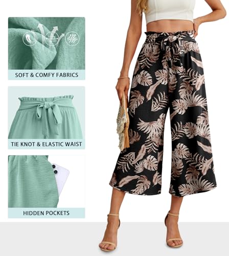 Image of IWOLLENCE Women Flowy Loose Wide Leg Pant Summer Beach Casual Trousers high Waist Adjustable Knot Business Work Casual Pants