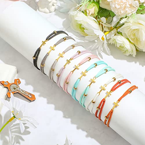 Junkin 50 Pcs Christian Cross Bracelet Religious Friendship Bracelets String Handmade Adjustable Braided Gift for Christian Faith Jewelry VBS Back to School Women Men Christmas Party Favors, 10 Colors3