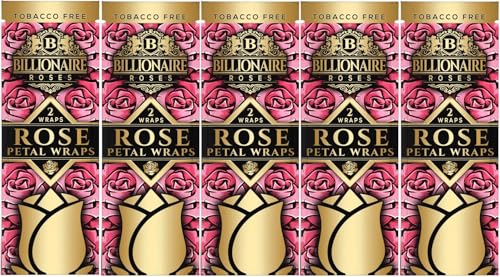 Billionaire Natural Rose Petal Wraps Flavor - 2 Wraps per Pack - 5 Pack - 10 Wraps total incl. Frugal Smoker Sticker