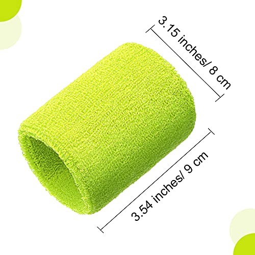 Image of Bememo 12 Pack Wristbands Sweatband for Women Men, Neon Colored Sport Wrist Bands, Tennis Football Basketball Sweatbands, Moisture Wicking Arm Bands for Working Out